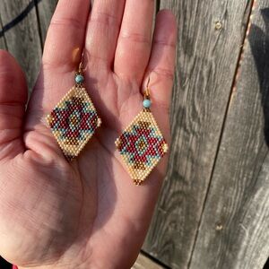Handcrafted Beaded Earrings with Aztec design.
